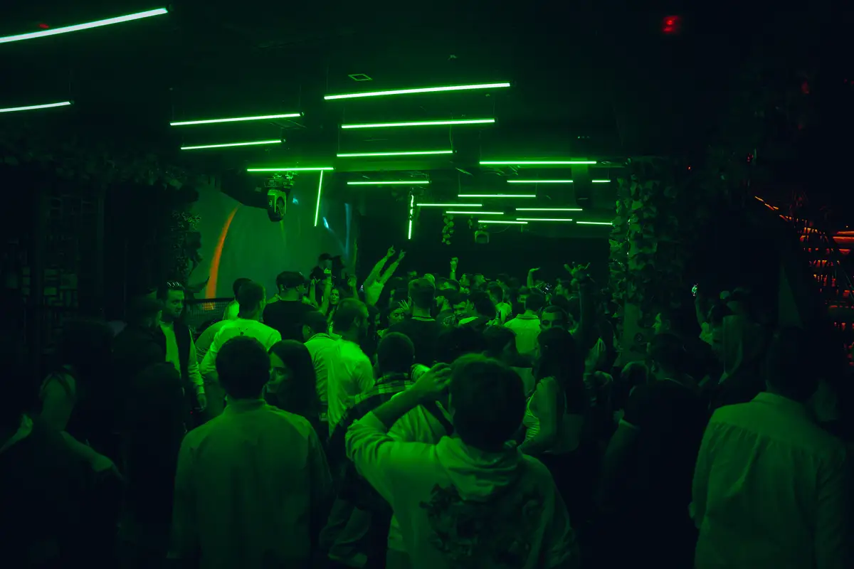 EDM club in Tbilisi with green neon lights